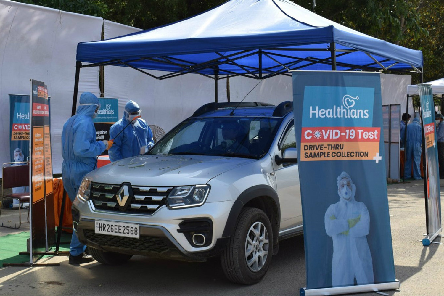 A mobile COVID testing site in India.