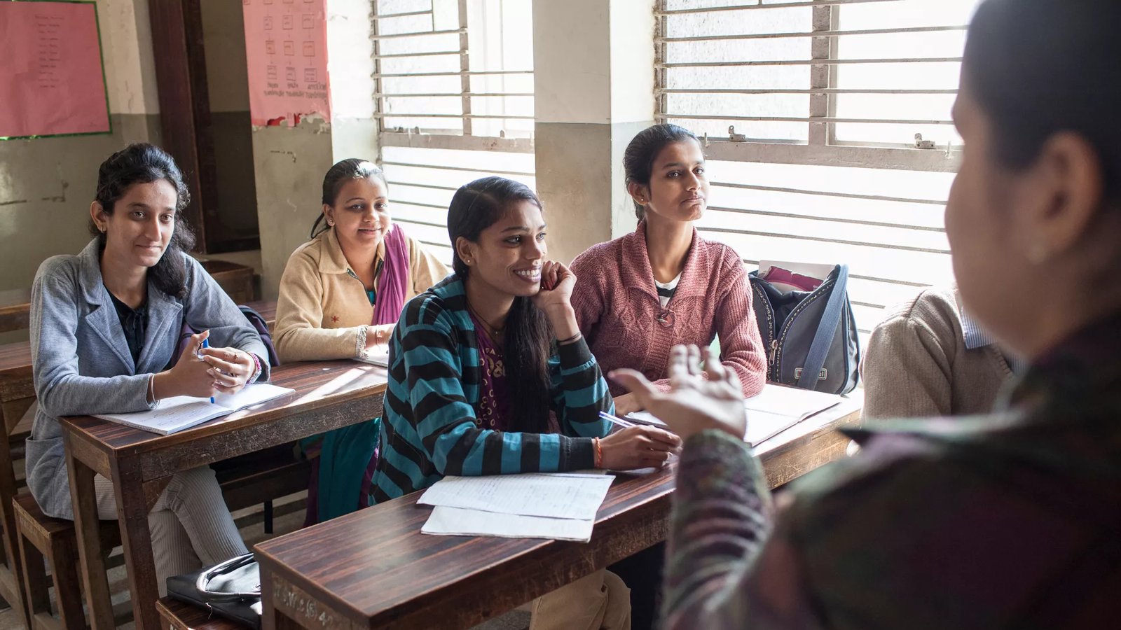 Students learn about information technology in New Delhi, India, as part of job training classes.