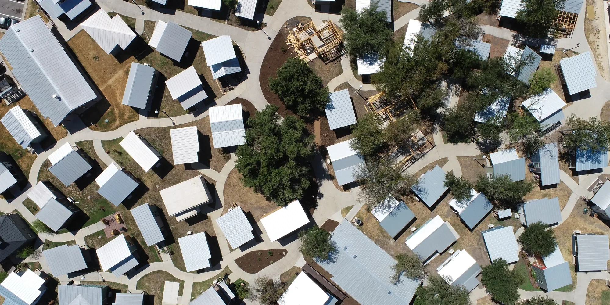 Aerial shot of Community First! Village in Austin, Texas.